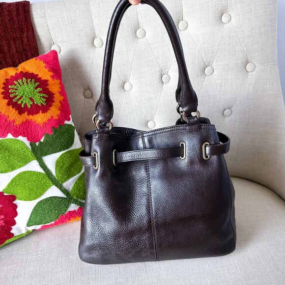 Cole Haan Chocolate Brown Handbag with Gold Accents - Picture 2 of 14